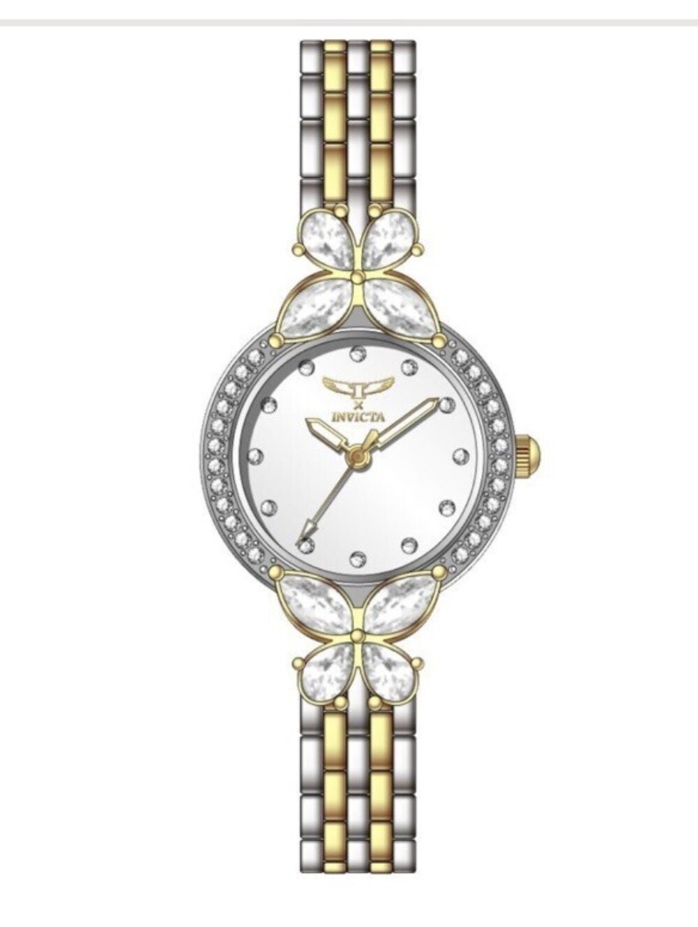 Invicta Women's Wristwatch Two-Tone Metal Crystal Bezel Diamond Markers.